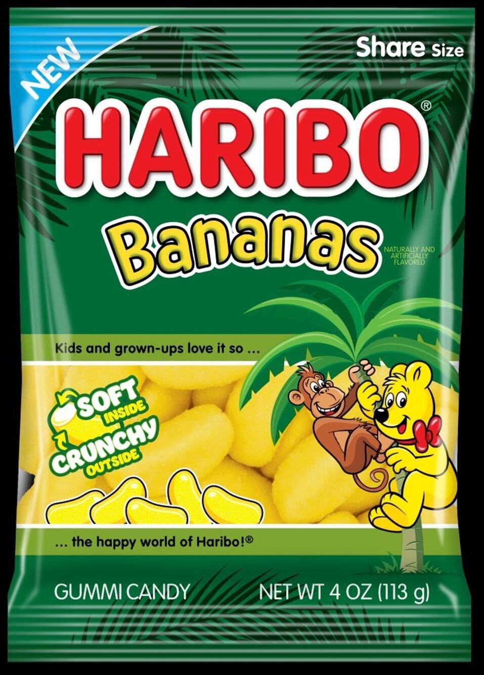Haribo Bananas Gummi Candy Soft Inside/Crunchy Outside NEW 4 OZ Exp 07/2027